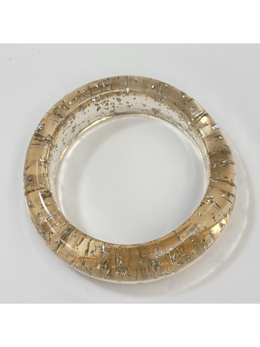 Vintage Lucite Silver Fleck Confetti Bangle Bracelet - Picture 2 of 4